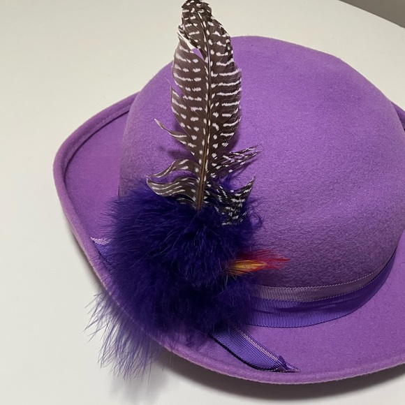 Vintage Purple Wool Hat with Feathers Geo. W. Bollman & Co Doeskin Felt - Picture 10 of 12